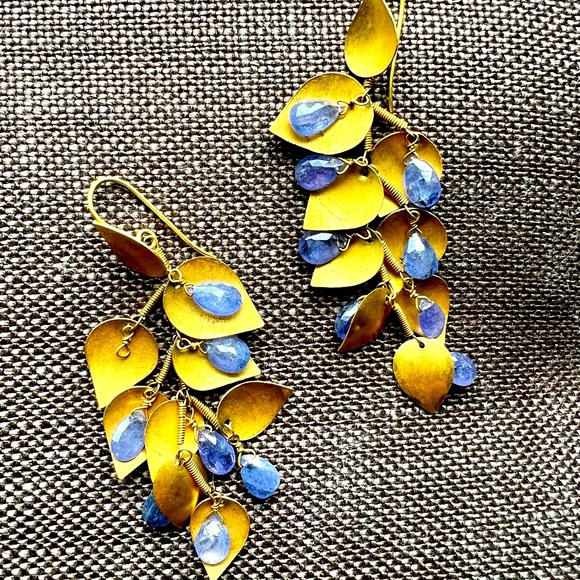 Pair 18k Yellow Gold Chandelier Earrings with Petals &...